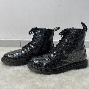 Dr. Martens #1460 Kid's Black Glitter Lace Up Boot Round Toe Shoes Size 3 US